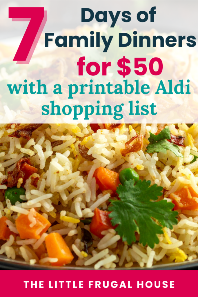 This $50 Aldi meal plan for a family of 4 includes 7 simple dinners, a printable shopping list, and realistic swaps to fit today’s grocery prices.