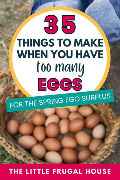 Have too many eggs from your backyard chickens? Here are 35+ smart things to make when you have extra eggs, including easy breakfasts, egg bake ideas, hard-boiled eggs, egg salad sandwiches, baking recipes, freezer tips, and long-term storage ideas. Perfect for homesteaders with a spring or summer egg surplus who don’t want those farm-fresh eggs to go to waste!